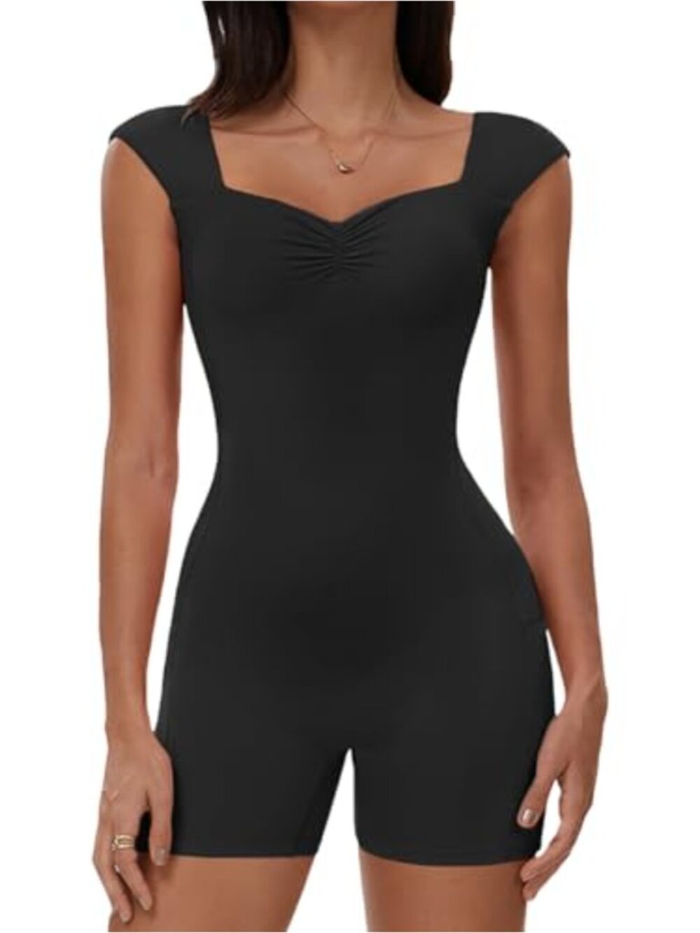 Ecupper One Piece Workout Jumpsuit Backless Cap Sleeve Scrunch Butt Gym Romper